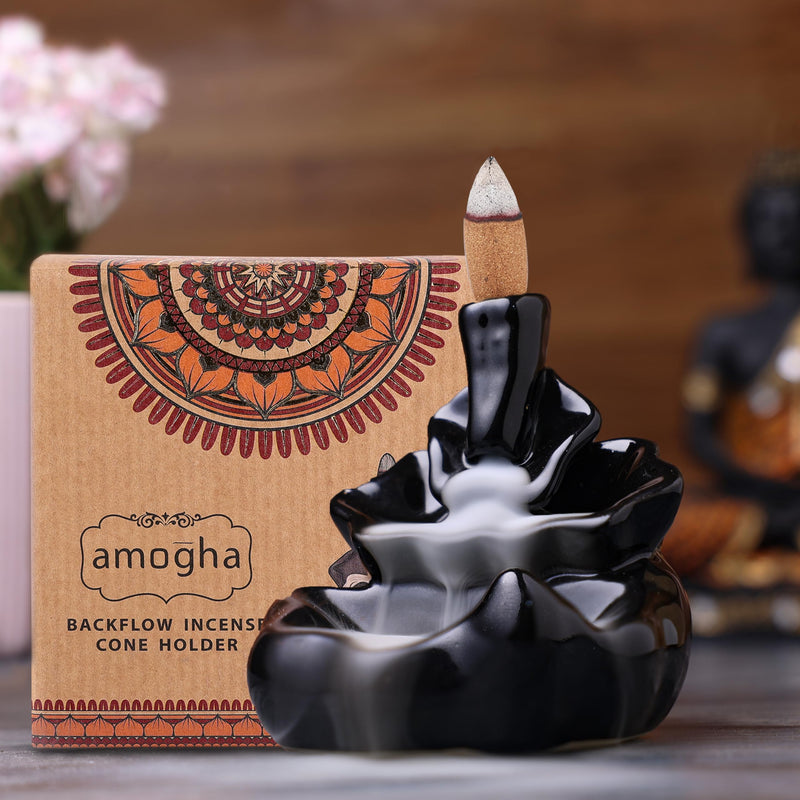 Amogha Bamboo Backflow Incense Cone holder- Free 10N Backflow Incense cones (Fountain)