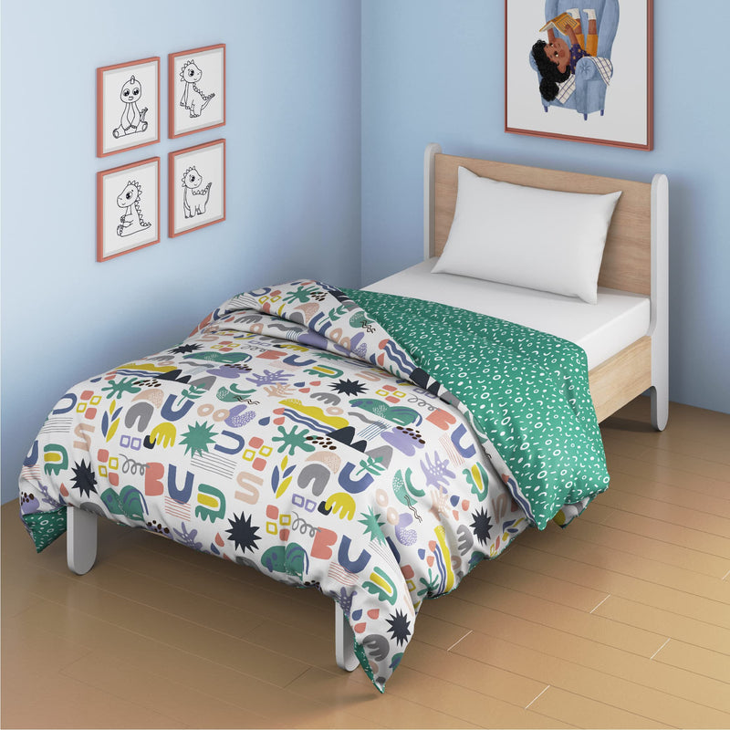 Smartsters Single Bed Reversible Dohar/AC Blanket for Kids | 100% Bamboo Cotton | 110 GSM Cotton Flannel Layer | Oodles of Doodles | 60 x 80 inches | White and Green