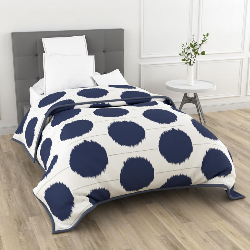 Loreto Brand Reversible 100% Cotton AC Blanket for Kids and Teens | Single Bed Dohar for All Season Use | Lightweight Skin Friendly Breathable Razai Cum Kambal, Navy Haze Big Polka