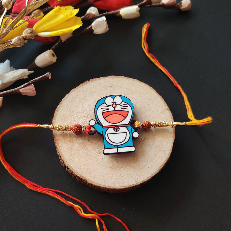 Bhai Please Doraemon Rakhi with Brother is Superhero Fridge Magnet (Gift Combo for Bhai/Bhaiya) | Set of 1 pc Rakhi with Roli/Kumkum - Chawal and Fridge Magnet