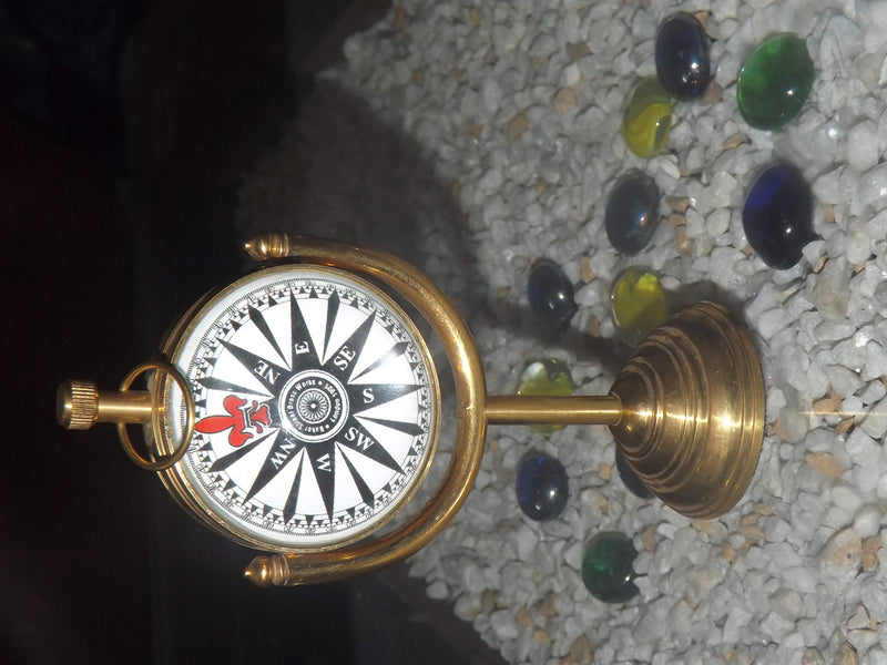 SIMRAH Brass Metal Clock with Compass for Home Decor and Gifting