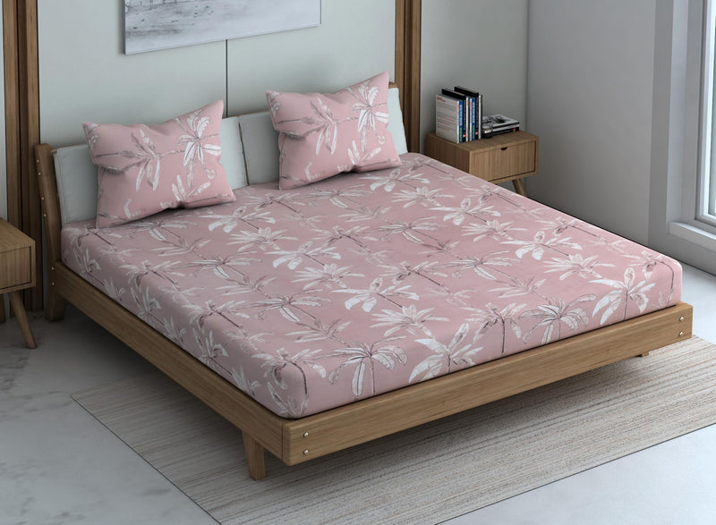 Wings Star 300 TC Cotton Feel All Around Elastic Fitted Bedsheets King Size, Premium Fitted Bedsheets King Size for Double Bed with 2 Pillow Covers, Size- 78” x 72” (Old Rose)