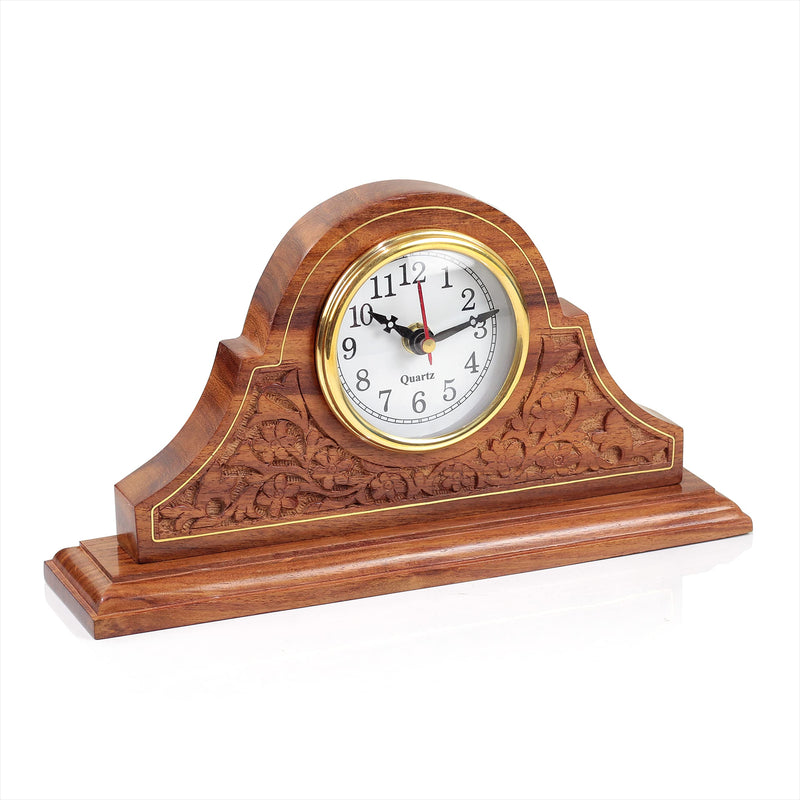 Nagina International Tambour Style Hand Carved Rosewood Design Elegant Fireplace Mantel Living Room Office Decor Clock | Quarts Lovely Home Essential | Corporate Gifts Decor