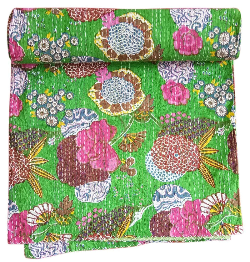 Textile Work Creations Handmade Kantha Quilt Home Decor Multi-Colour 90 x 108 Inch Queen Kantha Quilt