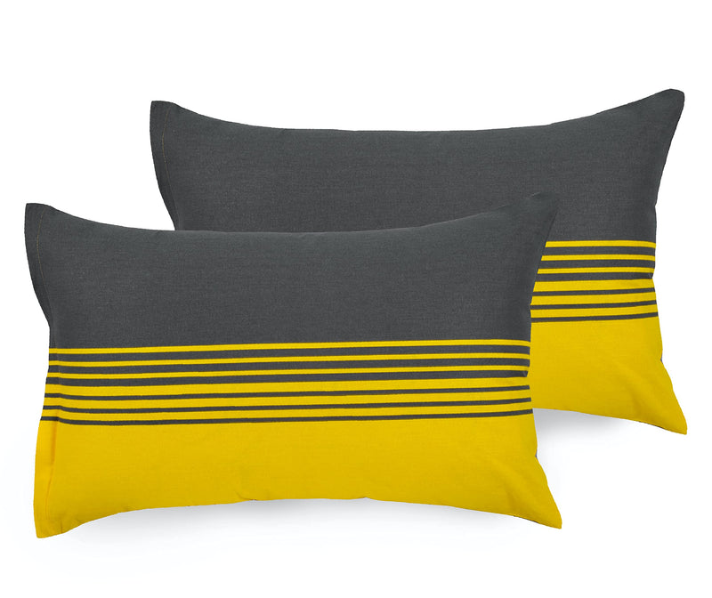 LORETO – A QUALITY LINEN BRAND 144 TC Cotton King Bedsheet with 2 Pillow Covers - Yellow & Grey, Checkered