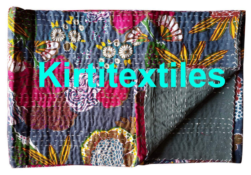 Kirti Textile and Handicraft Handmade Quilt Cotton Kantha Bed Cover Home Decor (Multicolour, 60x90 Inch)