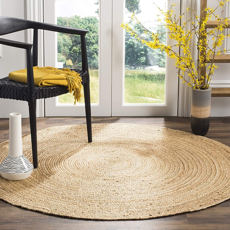 THE HOME TALK Hand Woven Reversible Jute Carpets for Living Room, Bedroom, Hall, Coffee Table | Braided Natural Jute Fibers | 32 Inches - 81cm Round | Mix of Beige