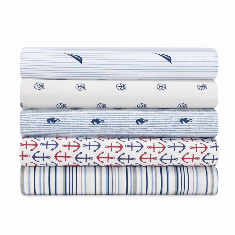 Nautica - Full Sheets, Cotton Percale Bedding Set, Casual Home Decor (Audley Stripe Blue, Full)