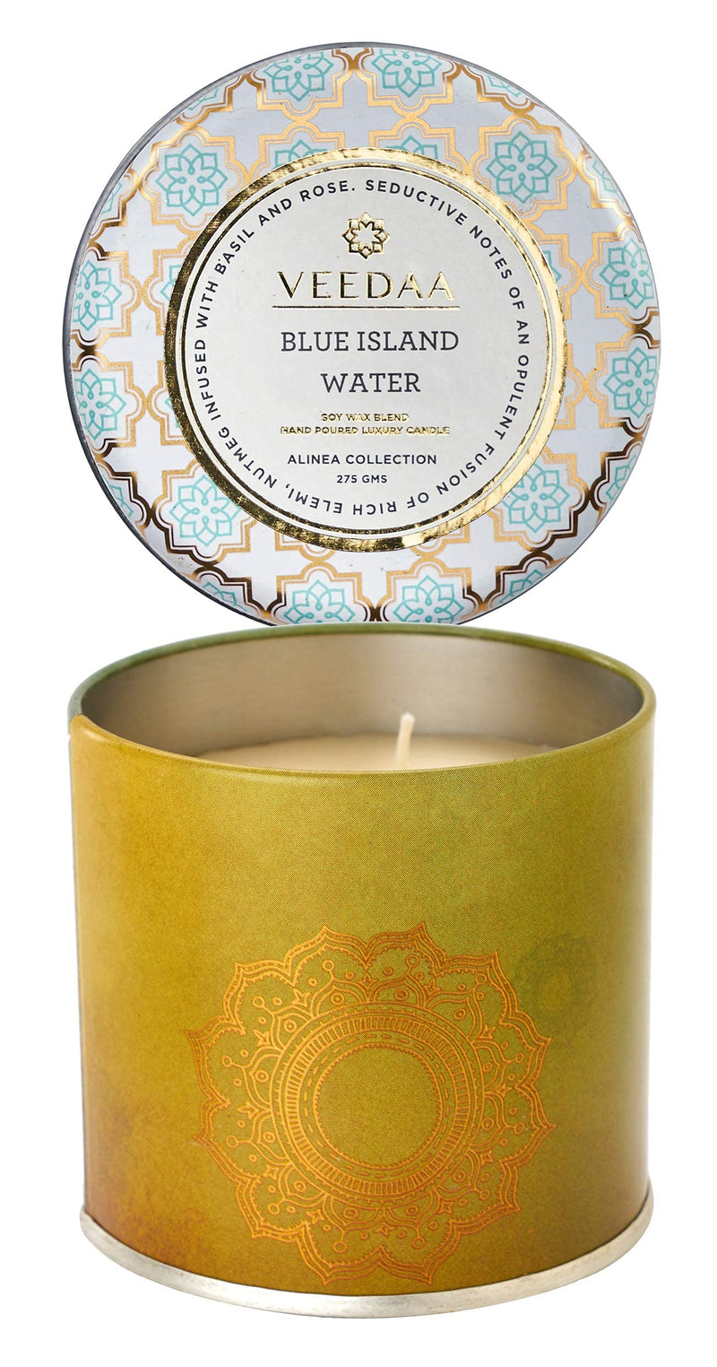 VEEDAA Soy Wax Blend, Essential Oils Blue Island Water Mason Metallic Tin Soy Scented Candle (Burns 25 Hours)