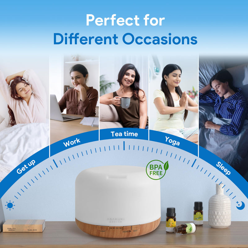 ASAKUKI 500ml Premium, Essential Oil Diffuser, 5 in 1 Ultrasonic Aromatherapy Fragrant Oil Humidifier Vaporizer, Timer and Auto-Off Safety Switch-Brown