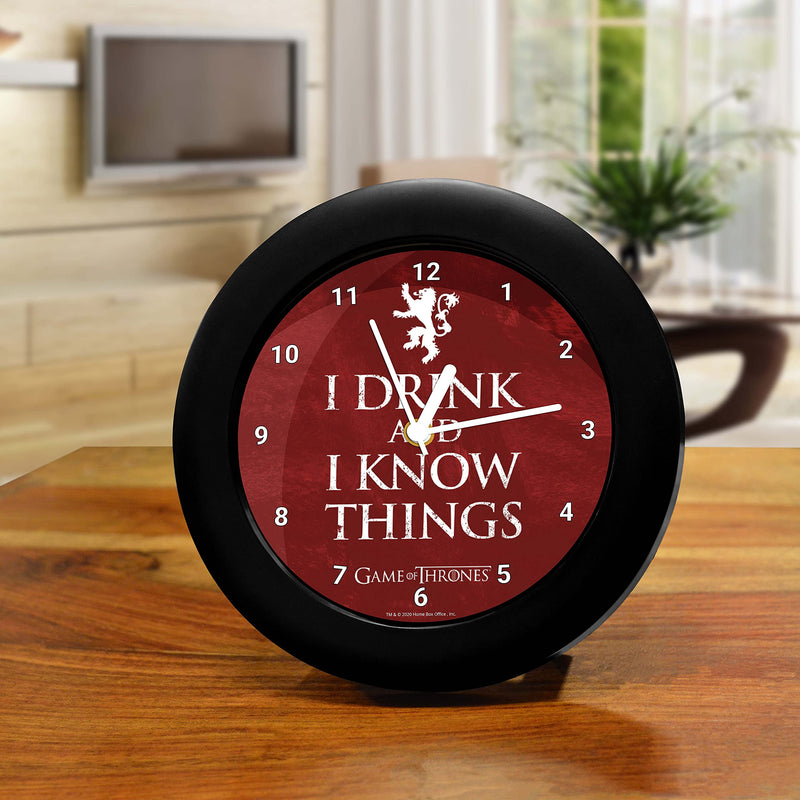 MCSID RAZZ -Game of Thrones-I Drink and I know Things Red Table Clock Birthday Officially Licensed by HBO (Home Box Office) USA