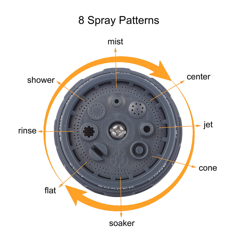 Garbnoire 8 in 1 Heavy Duty Hose Nozzle Water Spray High Pressure for Gardening, Flower, Plants, Lawn, Multi Functional Cleaning, Showering Pet & Wash Cars,8 Pattern Orange Gun, Pack of 1, ABS plastic