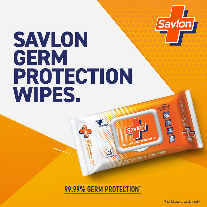 Savlon Germ Protection Multipurpose Thick & Soft Wet Wipes With Fliptop Lid - 72 Wipes Multi Purpose, Protection from 99.9% Germs