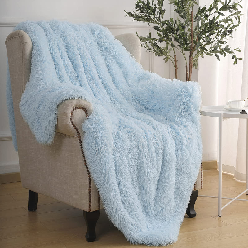 BENRON Light Blue Throw Blankets, Super Soft Shaggy Fuzzy Sherpa Blankets, Cozy Warm Lightweight Fluffy Faux Fur Blankets for Bed Couch Sofa Photo Props Home Decor, Washable 60"x80"