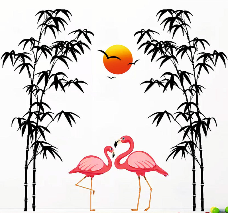 WALLSTICKY Flamingo Love BAMBOOS Tree Birds Flying Sunrise WALLSTICKER