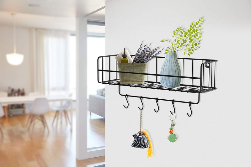 Haus Alchemy Kitchen Spice Rack Organizer Shelf with 5 Hooks Wall Moun