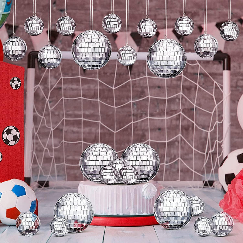 The Decor Affair Shimmering Delight: 15-Piece Hanging Mirror Set - Mix of 1.5", 2", and 3.2" Disco Ball Mirrors