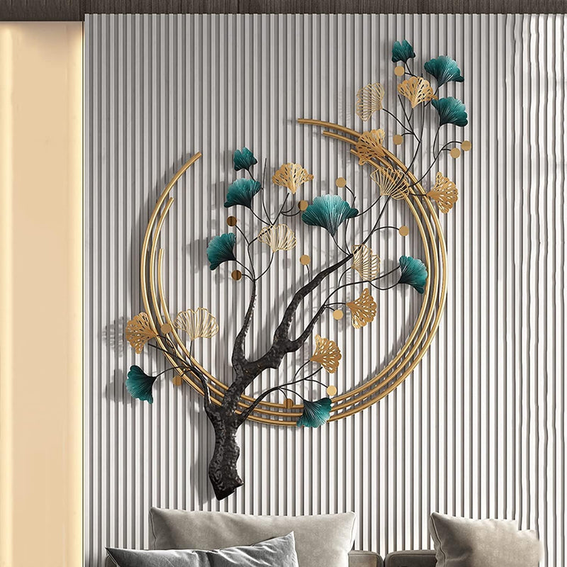 THE HEALING STORE THS Wall Art Metal Round Shaped Beautiful Leaf Wall Arts For Home Hotel Decoration39*24 * 2 (tree moon)