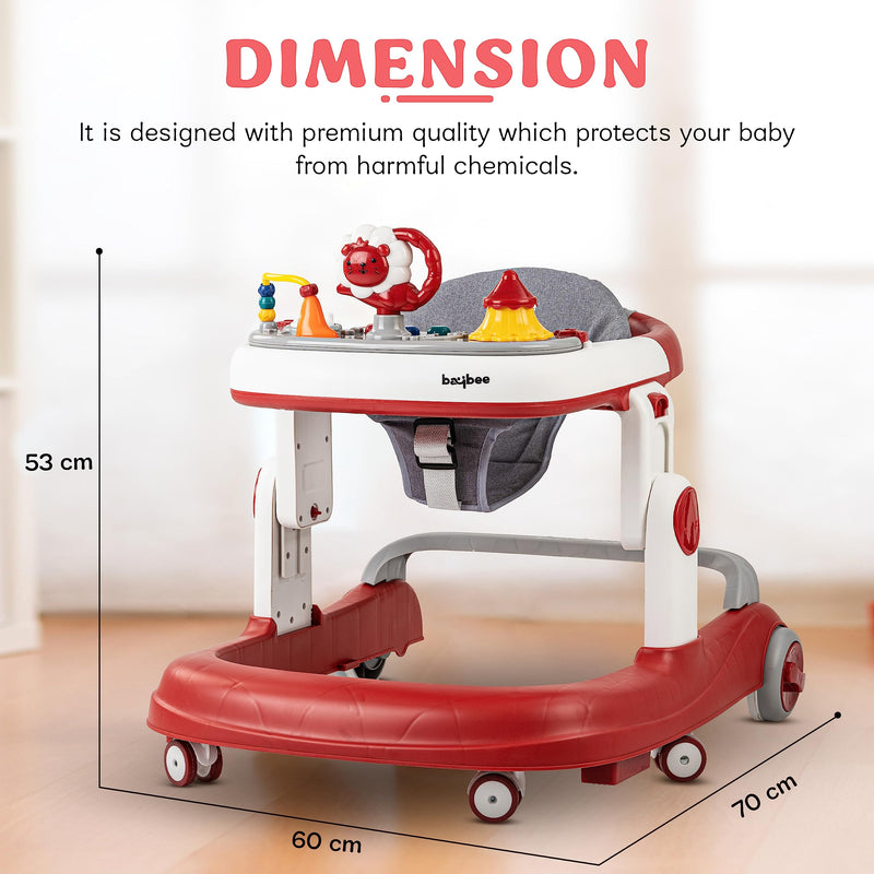 Baybee Astro 2 in 1 Baby Walker- Round Kids Walker with 3 Adjustable Height & Wheel Lock | Kids Activity Push Walker with Musical Toy Bar | 6-18months Boy Girl (Red)