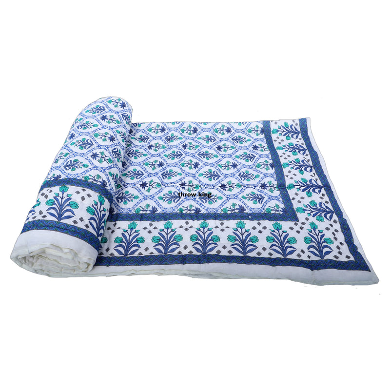 THROW KING Rjasthani Tradittional Made by Hand Jaipuri Quilt for Single Bed 100% Pure Cotton Jaipuri razai,Quilt | Skin Friendly & Breathable | 58 x 90 inch |