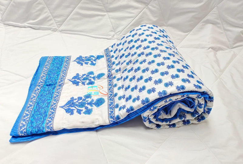 SIBLEY 210 TC Cotton Single Bed Jaipuri Razai Floral Print (55X85 Inche) - Blue