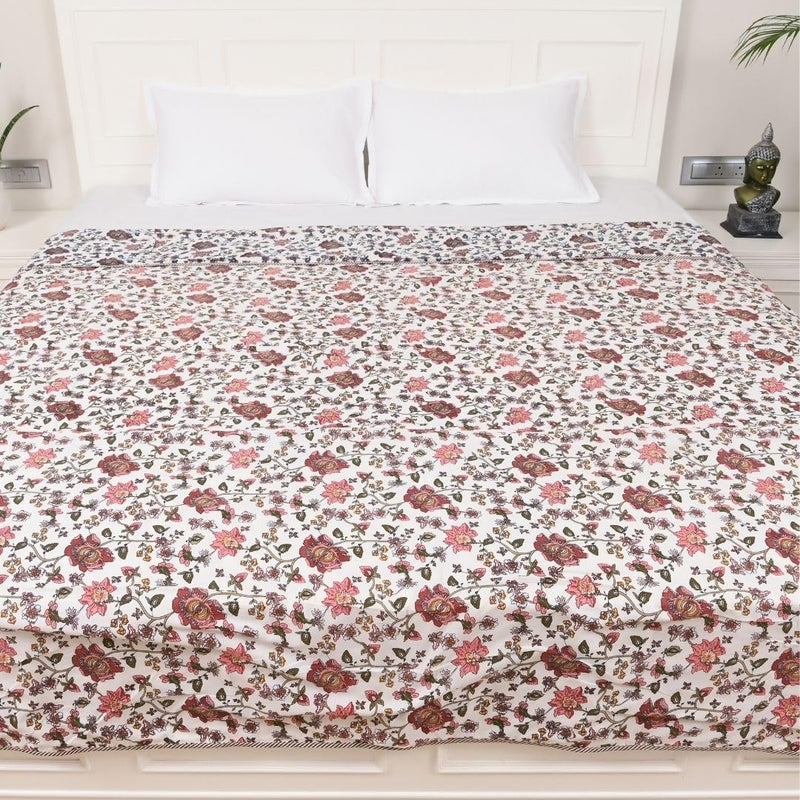 Jaipur Weaves 100% Cotton Reversible Dohar Double Bed, Soft Lightweight Bed Blanket, AC Dohar Blanket for Summers/Winter (1, Red Paisley, Double)