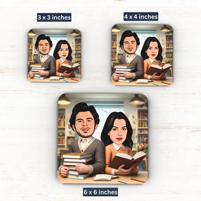 Avataar Studio Personalized Caricature Photo Fridge Magnet Unique Gift for Brothers, Sisters, Friends Customized Refrigerator Magnet Gift for Rakhi Rakshabandhan Gift (4 x 4 inches, BookWorms)