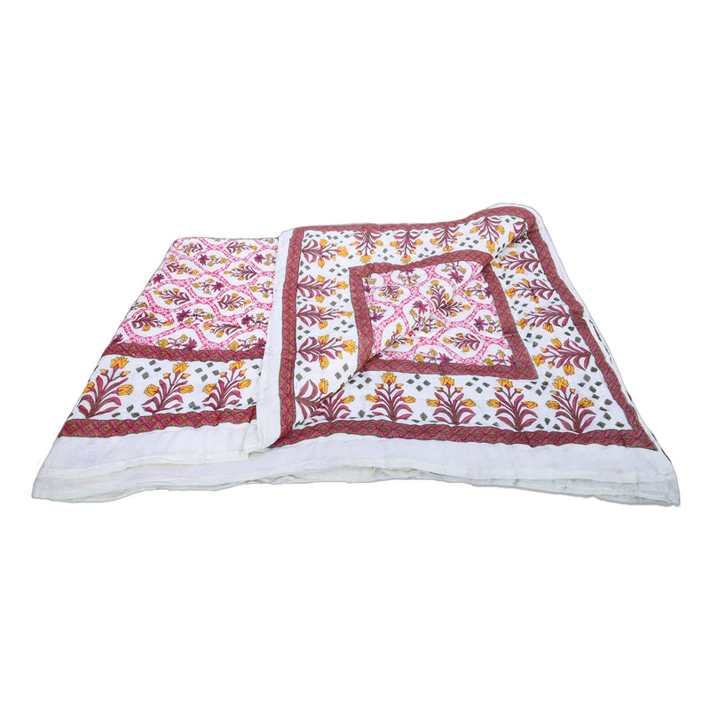 THROW KING Jaipuri Quilt for Single Bed 100% Pure Cotton | Skin Friendly & Breathable | 58 x 90 inch |