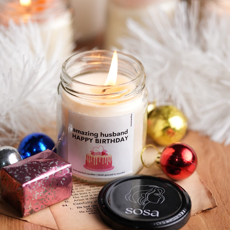 Amazing Husband Happy Birthday Scented Candles Gift | Birthday Gifts For Husband, Birthday Gift For Him | Cute Birthday Candle, Partner Birthday Gifts | Birthday Gift Husband Special Love Candle Gifts | Husband Gifts, Gift For Husband | Anniversary Birthd