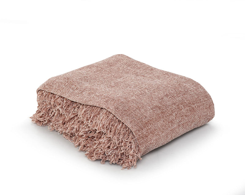 SASHAA WORLD Soft Chenille Throw Blanket for Sofa, Bed & Couch (Rose Pink, 130 x 180 cm, Wrinkle_Resistant)