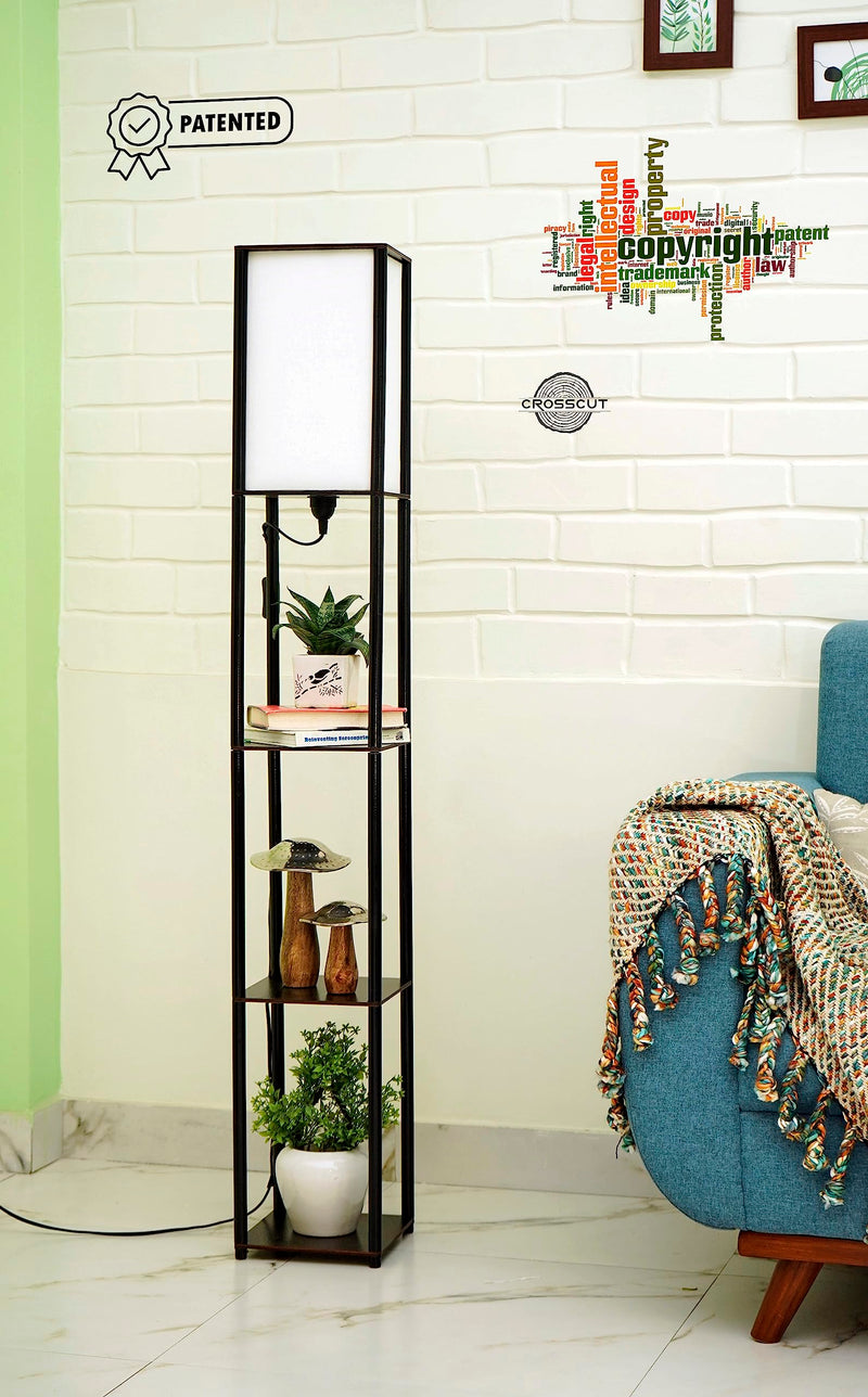 Crosscut Furniture Tower Floor Lamp with Shelf (Cotton White) LED