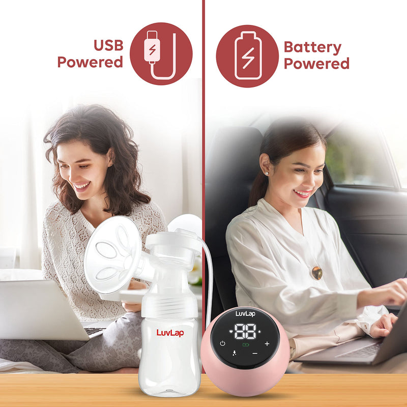 Luvlap Adore Electric Breast Pump with 2 Phase Pumping, Digital Touch Screen, Smart Memory, Dual Power Mode - USB & Battery, 2pcs Breast pads free, Soft & Gentle, BPA Free, One Year Warranty