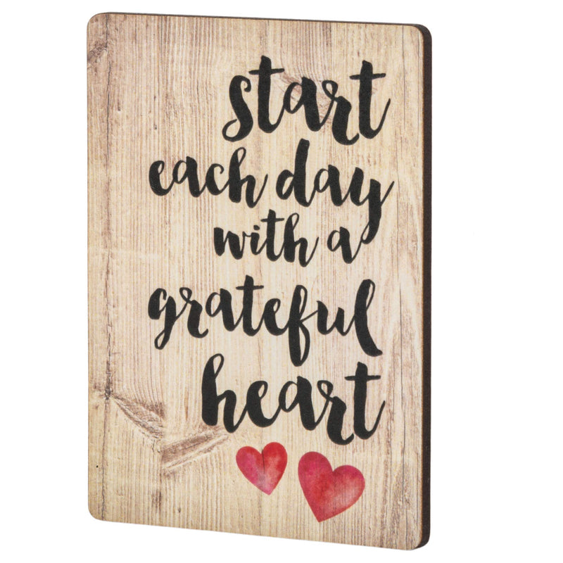 Start Each Day Script Red Heart Distressed Wood Look 3 x 4 Inch Wood Lithograph Magnet