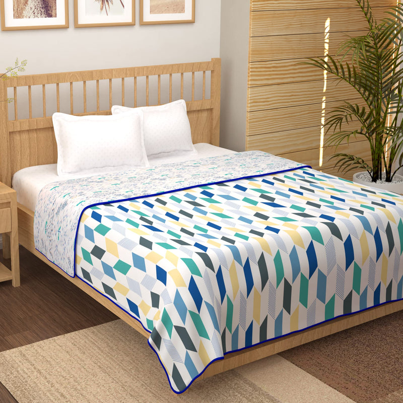 Story@Home Cotton 150 GSM, AC Dohar Double Bed | Abstract Print Super Soft Lightweight AC Blanket Double Bed/Quilt/Duvet (White & Blue, 225 X 240 cm) Perfect for Festive Gifting