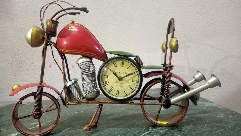 Shy Shy Desk & Shelf Metal Clock in Large Antique Bike Design for Home & Decoration