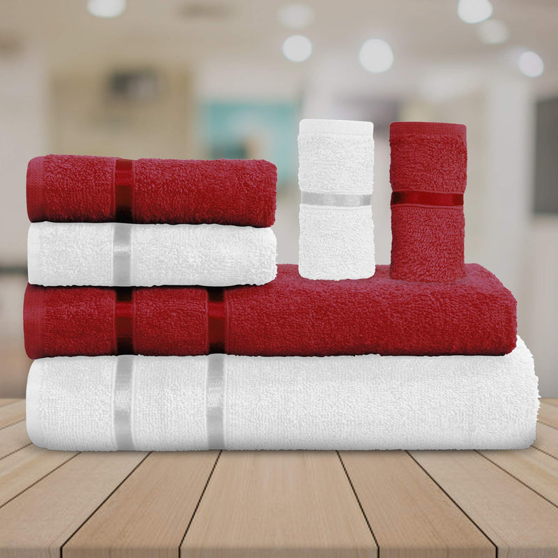 Story@Home 6 Piece Combo 450 GSM Cotton Ultra Soft, Super Absorbent, Antibacterial Treatment Towel Set - Scarlet Red and Milky White