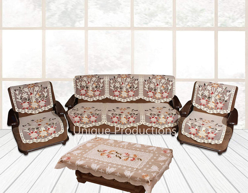 The Endless Store Unique Productions Fabric Print 5 Seater With Table Code Line Sofa Cover, Beige