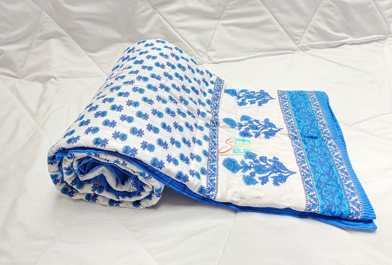 SIBLEY 210 TC Cotton Single Bed Jaipuri Razai Floral Print (55X85 Inche) - Blue