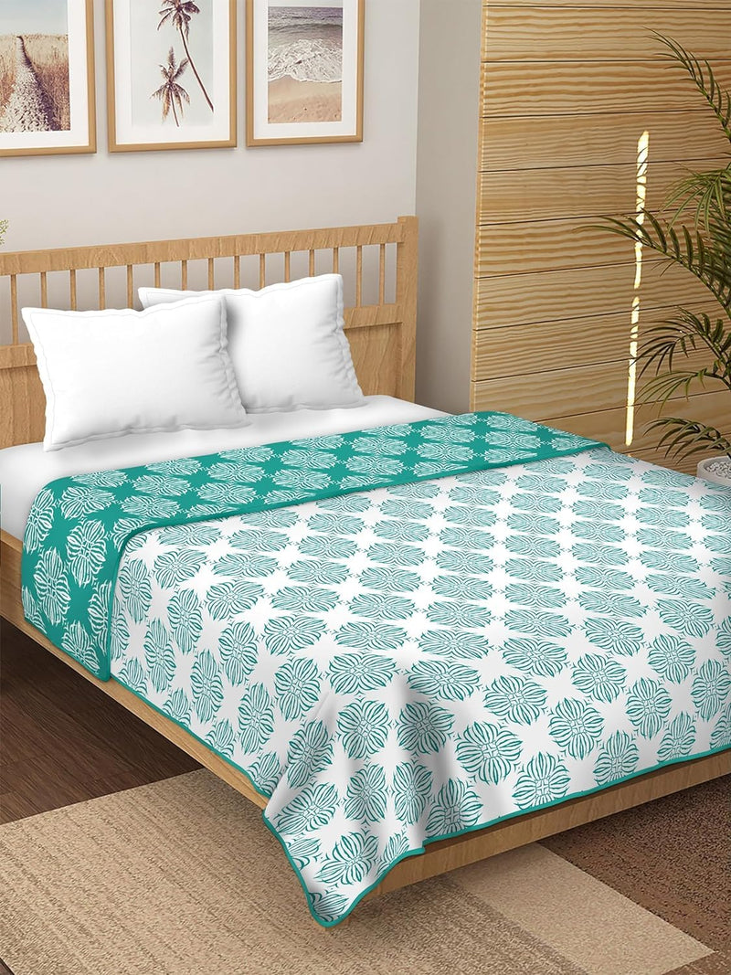 Anadhika 100% Cotton Reversible Dohar Double Bed AC Blanket for Winter Summer Travelling Light Weight Soft Blanket (90"x100", Sea Green)