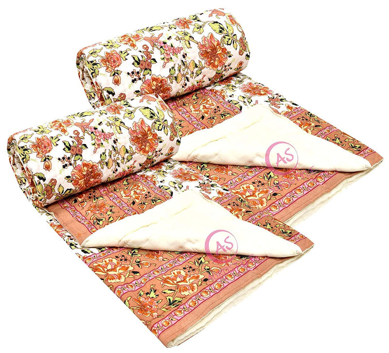 WORLDNEX 400 TC Pure Cotton Fabric/Filling Rajasthani Traditional Designs Printed Light Weight Jaipuri Single Bed Quilt/Razai/Rajai (Design 17)