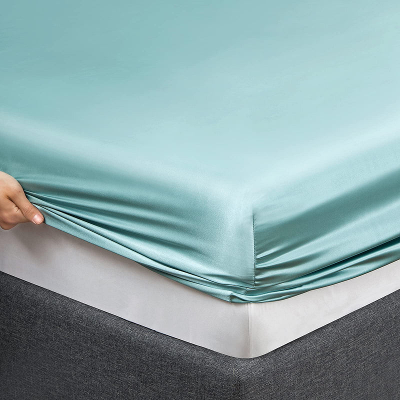 Vonty Satin Sheets King Size Silky Soft Satin Bed Sheets Aqua Satin Sheet Set, 1 Deep Pocket + Fitted Sheet + Flat Sheet + 2 Pillowcases