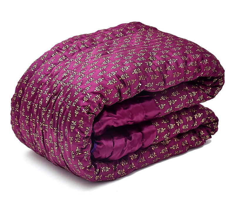 Gnudi Traditional Light Weight Silk Double Bed Bota Print Soft AC Quilt for Winter (Purple)