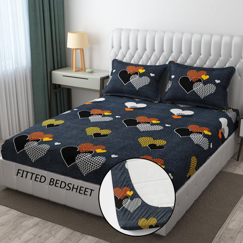 ZAYVA HOME Glace Cotton Elastic Fitted Printed King Size Double Bed Bedsheet with 2 Pillow Covers.Size -(72x78x6) (Gray White)