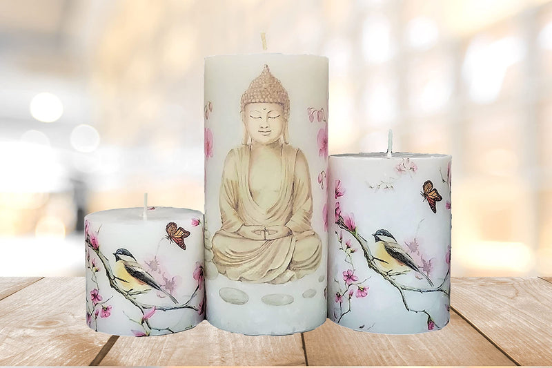 Bella Vista - Set of 3 Pillar Candles, for Home Decor, Gift, Spa, Meditation, Non Scented, Weight 1350 Grams, Dim: 3x3 inch, 3x4 inch & 3x6 inch, Design - DE1039