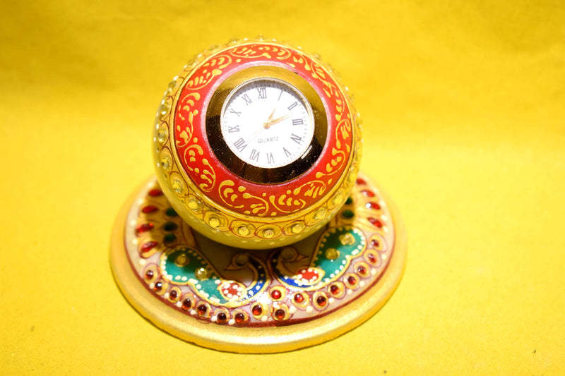 MARBOGLASS India Marble showpiece Globe Watch with Stand Meenakari Work Decorative for Home & Office