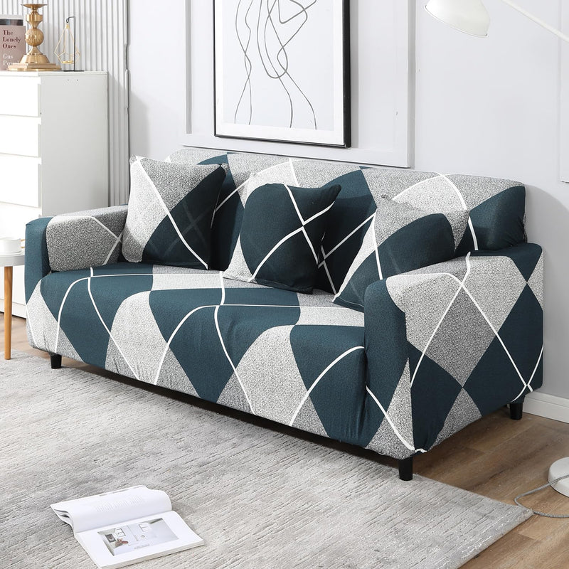 HOKIPO Elastic Stretchable Triple Seater Sofa Cover (AR-4095-D15)( Blue Rhombus)