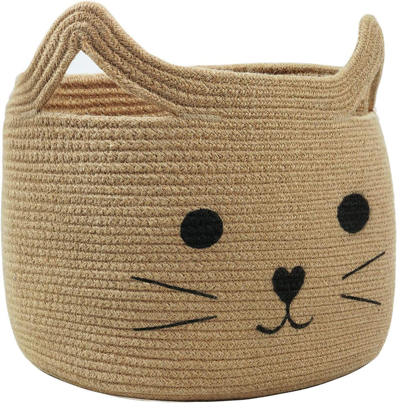 ALBY Large Woven Jute Rope Rectangular Storage Basket, Laundry Basket Organizer For Toys, Blanket, Clothes, Towels, Gifts|Pet Gift Basket For Cat, Dog - 15.7" L×11.8" H, Beige