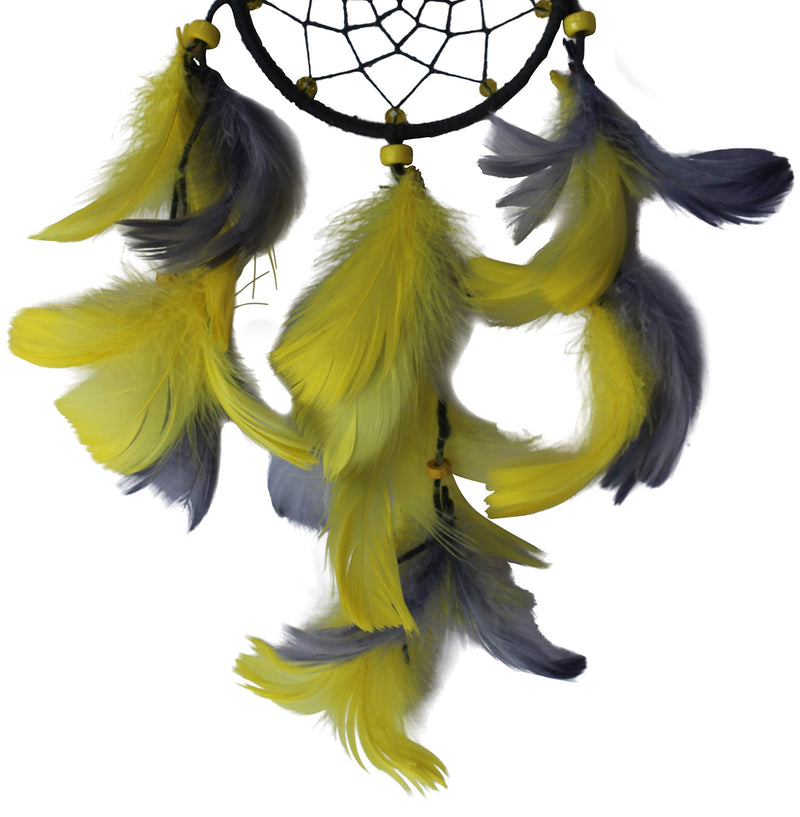 Daedal dream catchers Hand Made Hand Crafted Wind Chime Little Bitty Dream Catcher Wool and Wool Blend, 31 x 14 x 2 cm, Grey and Yellow DDC126LYG N