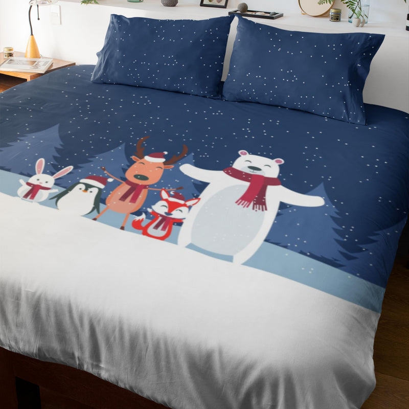 TheYaYaCafe Printed Bedsheet for Christmas with Matching Pillow Cover | (Christmas Character 105x108 Inches)