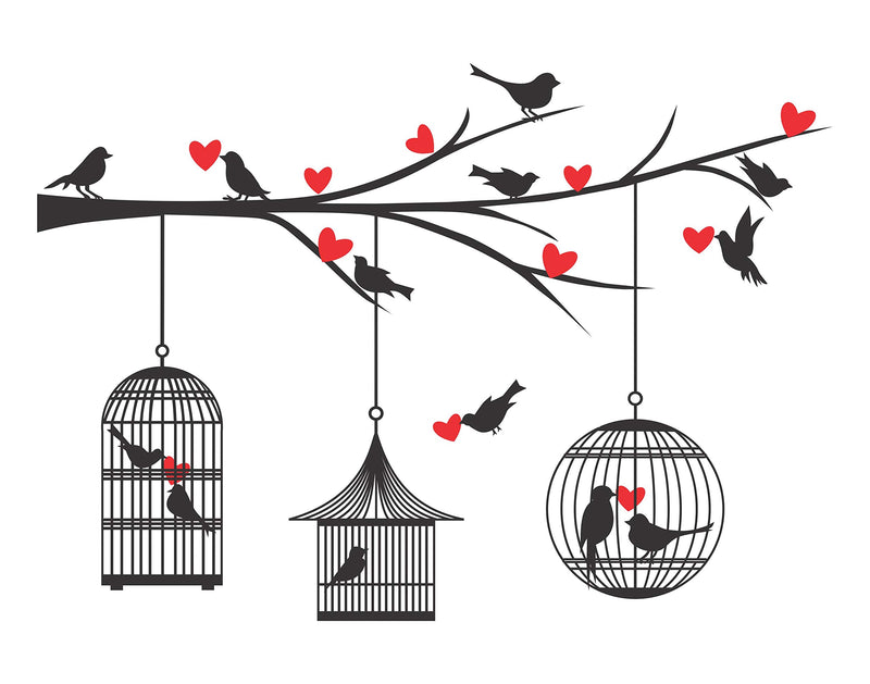 Sticker Hub Birds Cages Love Wall Sticker for Home Hall Office Decor (Vinyl, 85 X 121 cm, Multicolour) DKHMS0629